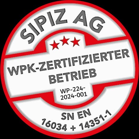 SIPIZ WKP zertifizierter Betrieb SN EN 16034 + 14351-1